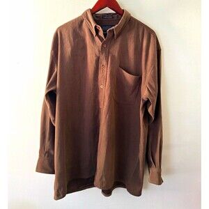 Shaver Lake Mens L Brown Solid Button-Down Long Sleeve Woven Shirt Poly Spandex
